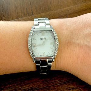 Silver and rhinestone fossil watch.